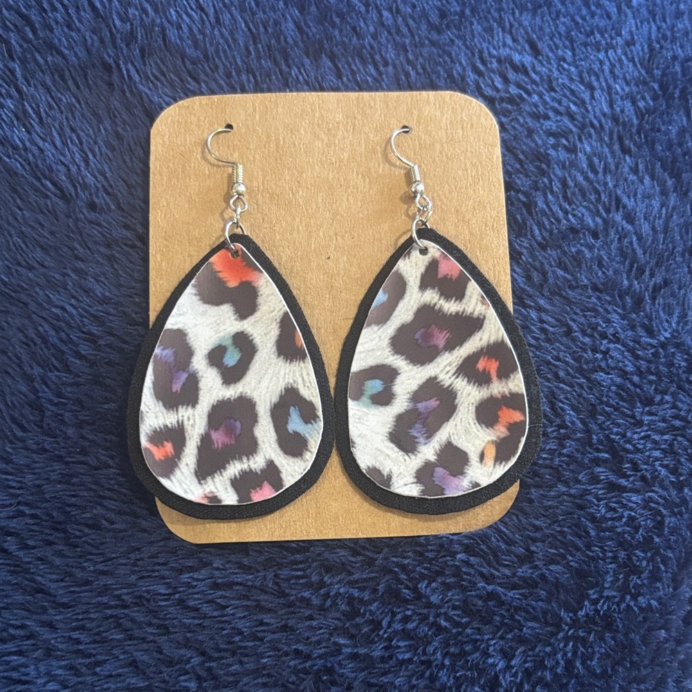 Cheetah Print Teardrop Earrings Handmade Faux leather